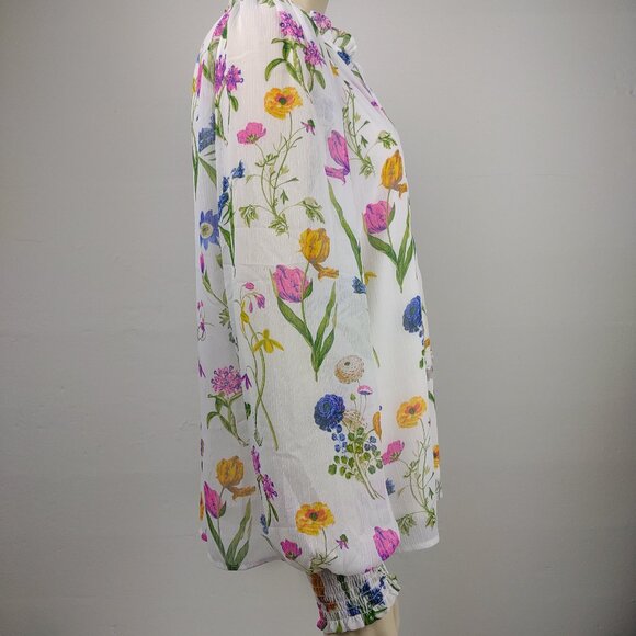 NWT Joie white floral layered V-Neck long sleeve blouse top ladies Large - Picture 4 of 8
